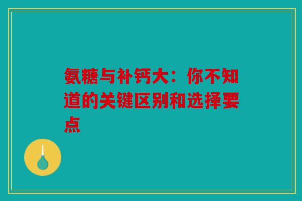 氨糖与补钙大：你不知道的关键区别和选择要点