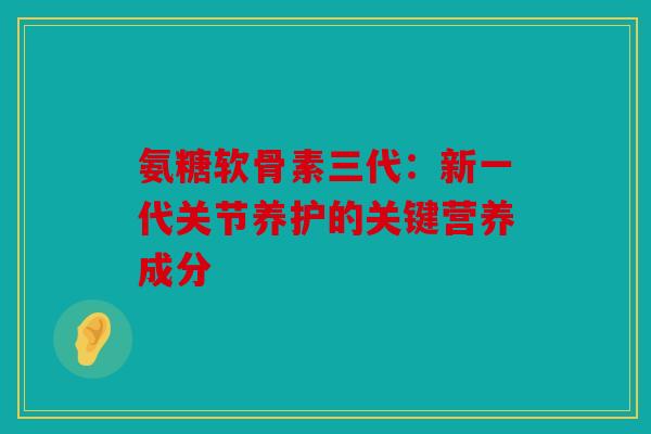 氨糖软骨素三代：新一代关节养护的关键营养成分