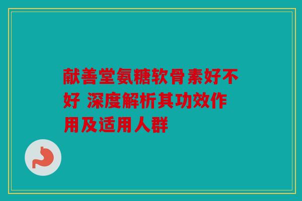 献善堂氨糖软骨素好不好 深度解析其功效作用及适用人群
