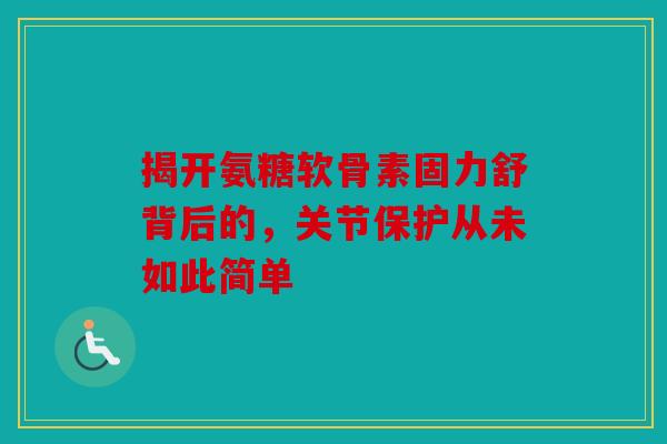 揭开氨糖软骨素固力舒背后的，关节保护从未如此简单