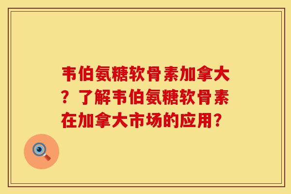 韦伯氨糖软骨素加拿大？了解韦伯氨糖软骨素在加拿大市场的应用？