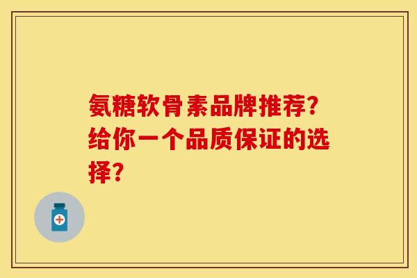 氨糖软骨素品牌推荐？给你一个品质保证的选择？