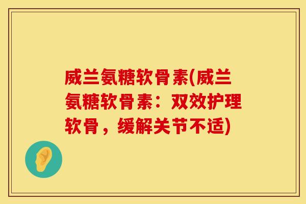 威兰氨糖软骨素(威兰氨糖软骨素：双效护理软骨，缓解关节不适)