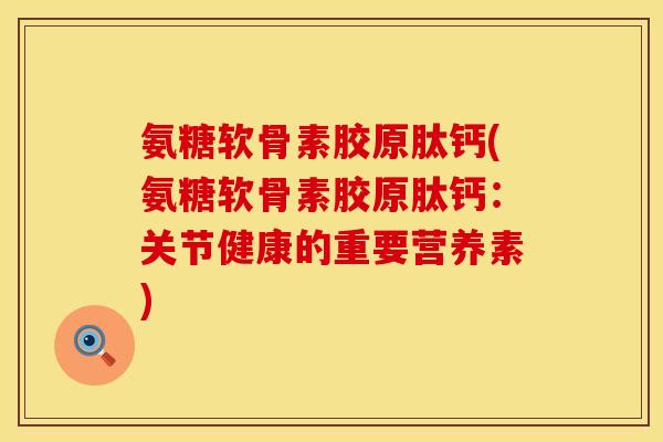 氨糖软骨素胶原肽钙(氨糖软骨素胶原肽钙：关节健康的重要营养素)