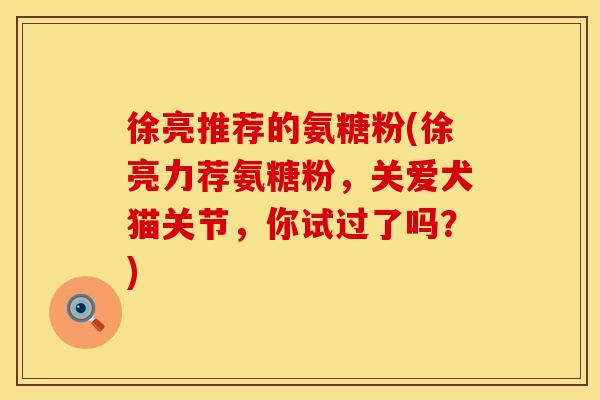 徐亮推荐的氨糖粉(徐亮力荐氨糖粉，关爱犬猫关节，你试过了吗？)