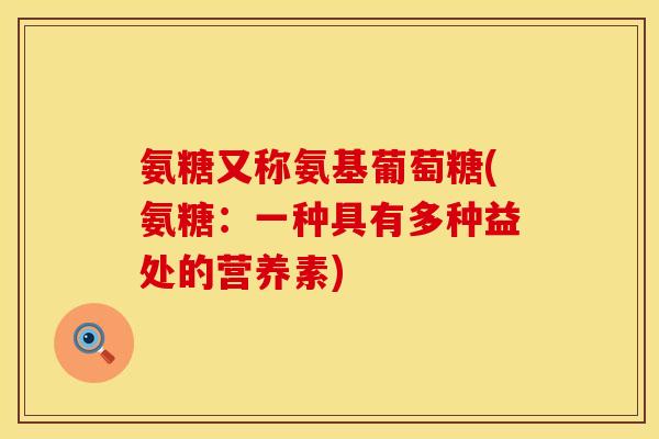 氨糖又称氨基葡萄糖(氨糖:一种具有多种益处的营养素) 氨糖又称氨基葡萄糖(氨糖:一种具有多种益处的营养素)
