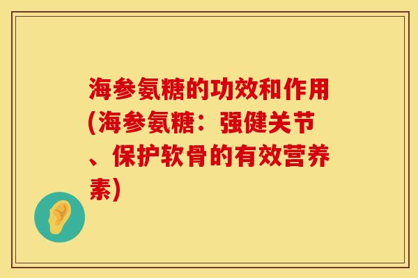 海参氨糖的功效和作用(海参氨糖：强健关节、保护软骨的有效营养素)