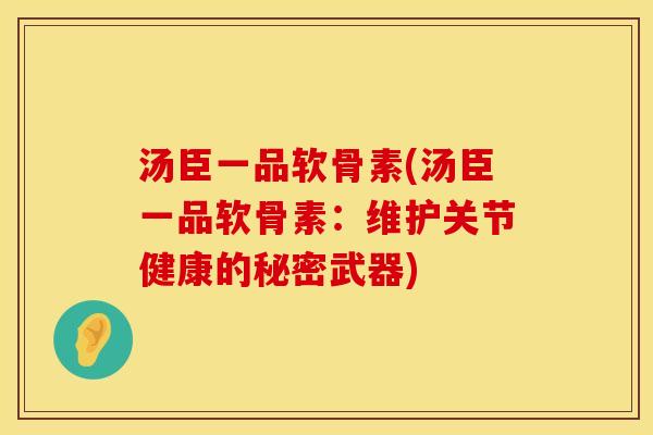 汤臣一品软骨素(汤臣一品软骨素：维护关节健康的秘密武器)