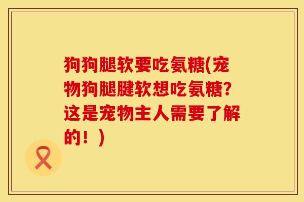 狗狗腿软要吃氨糖(宠物狗腿腱软想吃氨糖？这是宠物主人需要了解的！)