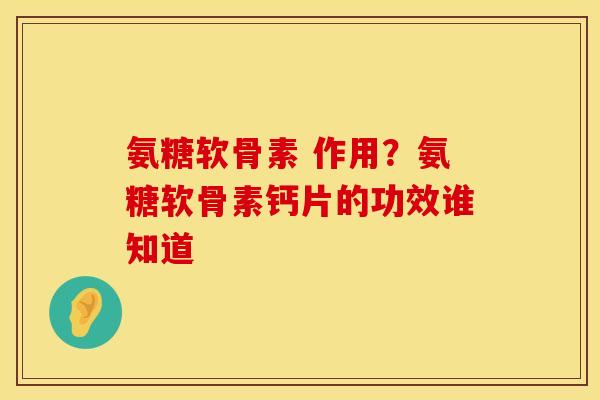 氨糖软骨素 作用？氨糖软骨素钙片的功效谁知道
