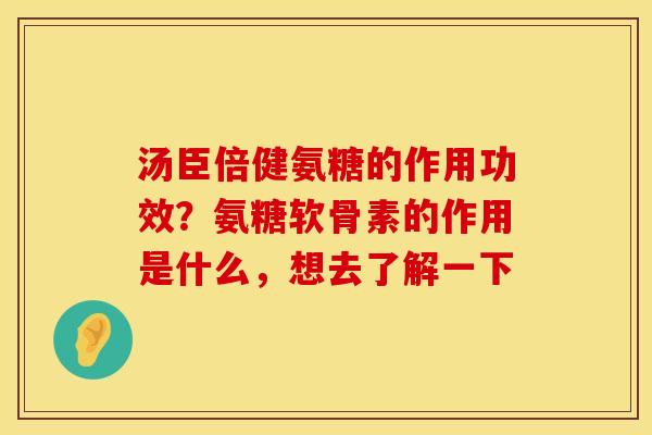 汤臣倍健氨糖的作用功效？氨糖软骨素的作用是什么，想去了解一下