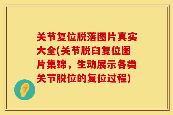 关节复位脱落图片真实大全(关节脱臼复位图片集锦，生动展示各类关节脱位的复位过程)