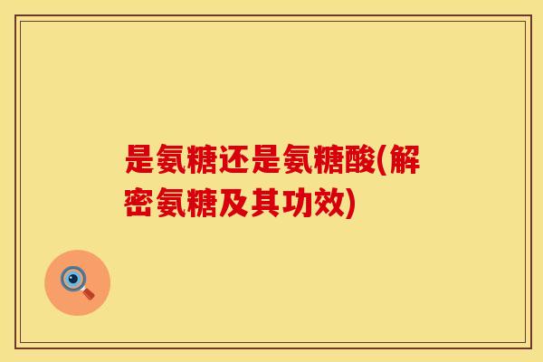 是氨糖还是氨糖酸(解密氨糖及其功效)