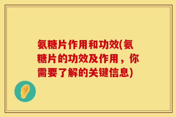 氨糖片作用和功效(氨糖片的功效及作用，你需要了解的关键信息)