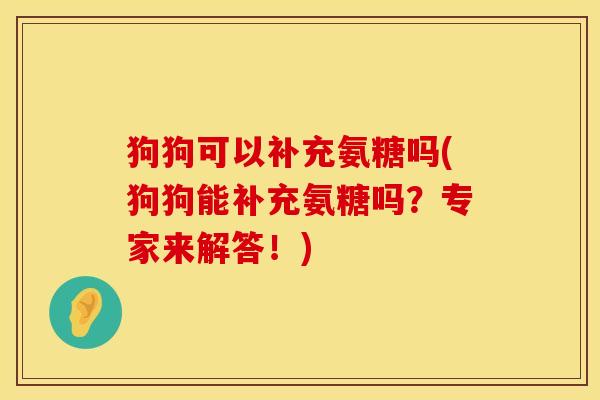 狗狗可以补充氨糖吗(狗狗能补充氨糖吗？专家来解答！)
