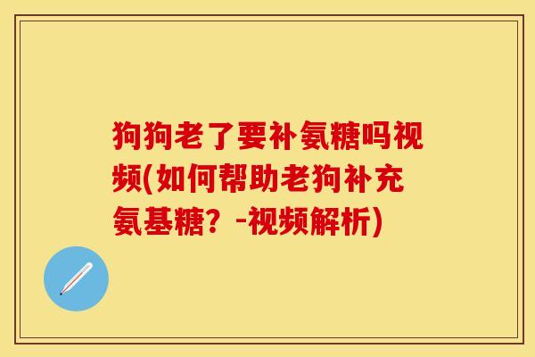 狗狗老了要补氨糖吗视频(如何帮助老狗补充氨基糖？-视频解析)